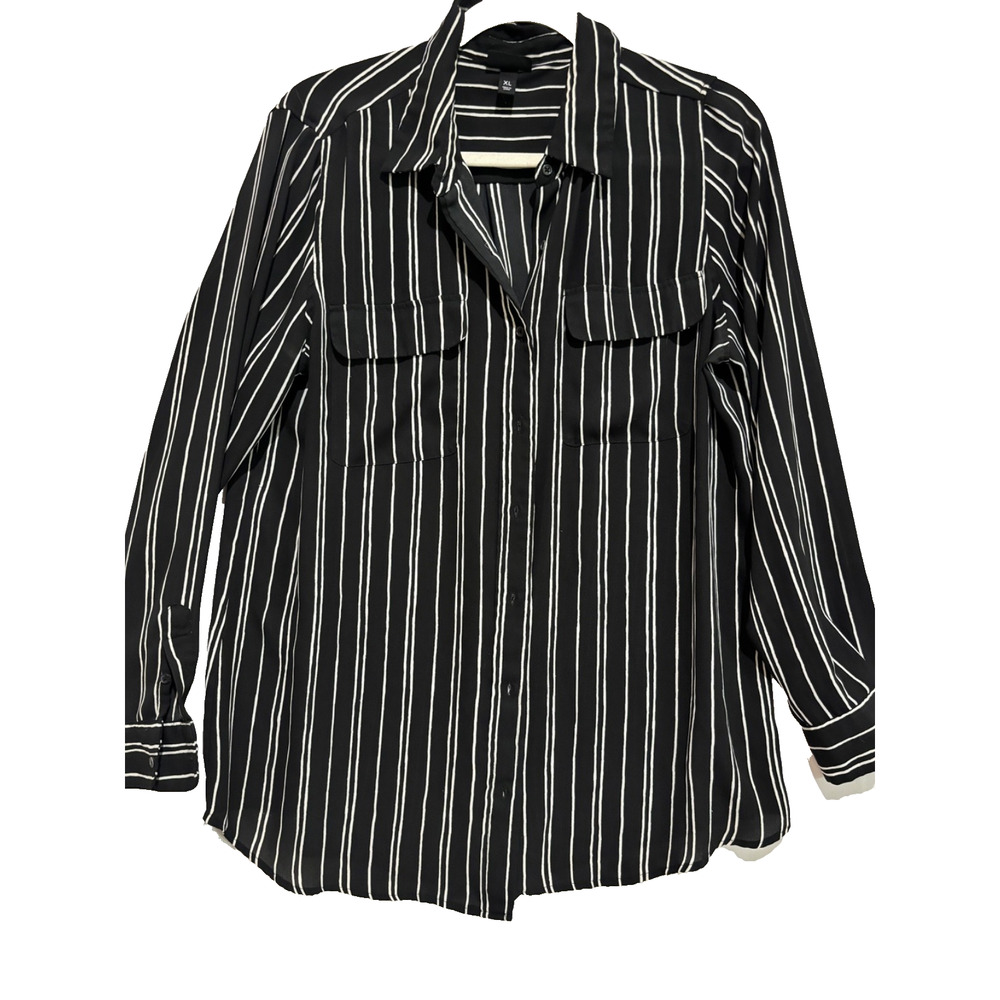 Who What Wear Women's Black & White‎ Long Sleeve Button Down Shirt sz XL Capsule